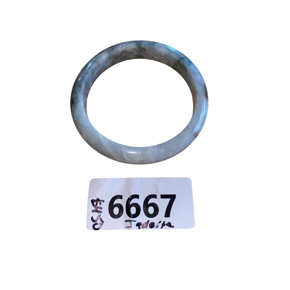 Grade A Natural Green & White Jadeite Bangle Bracelet - Picture 5 of 5